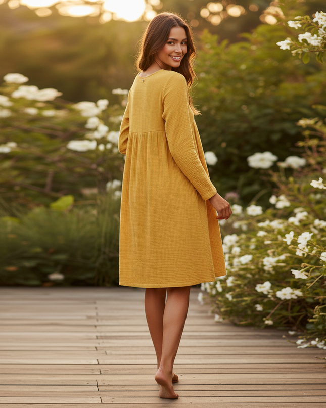 Musselin Kleid Damen Gelb | Musselin Kleid - Ansicht 2