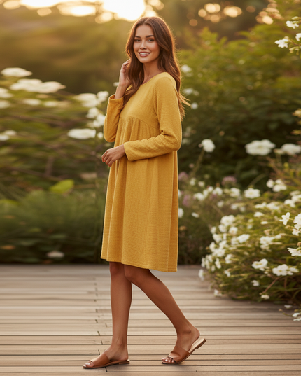 Musselin Kleid Damen Gelb | Musselin Kleid - Ansicht 3