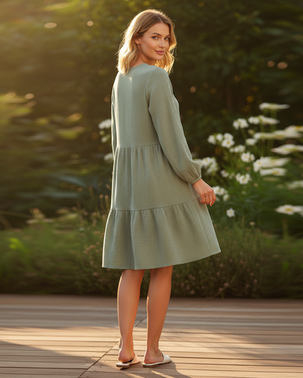 Musselin Kleid Damen Gruen Boho | Musselin Kleid - Ansicht 2