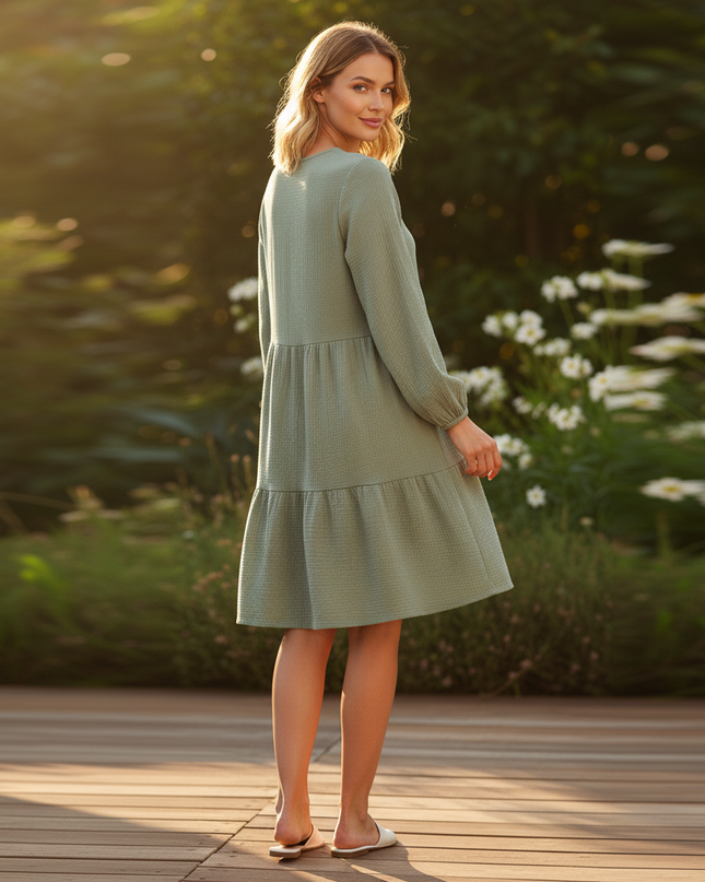 Musselin Kleid Damen Gruen Boho | Musselin Kleid - Ansicht 2