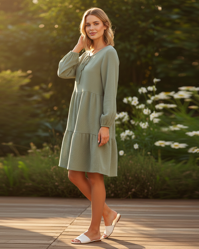 Musselin Kleid Damen Gruen Boho | Musselin Kleid - Ansicht 3