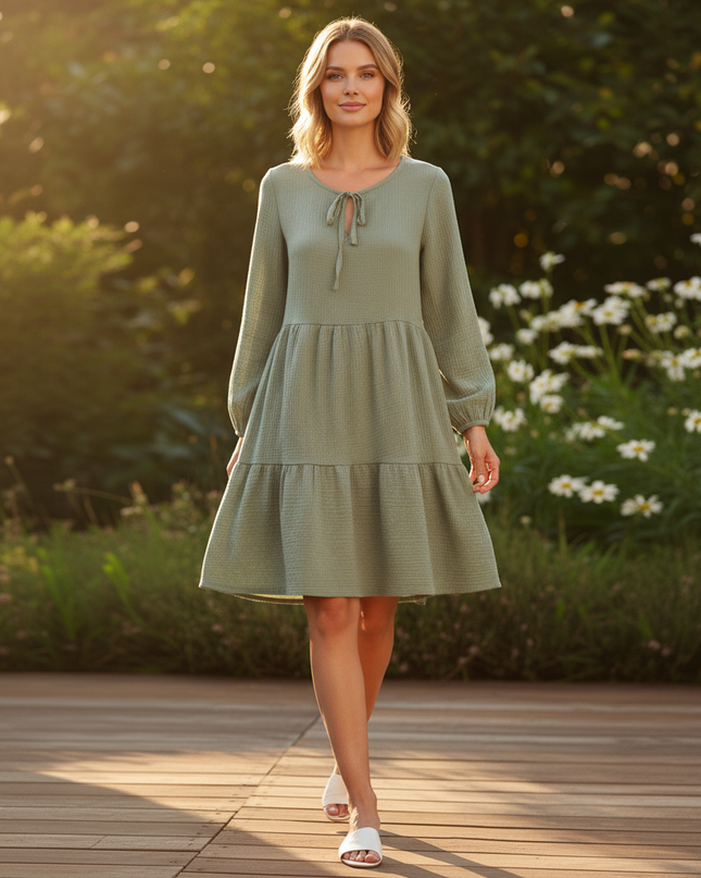 Musselin Kleid Damen Gruen Boho | Musselin Kleid - Ansicht 5