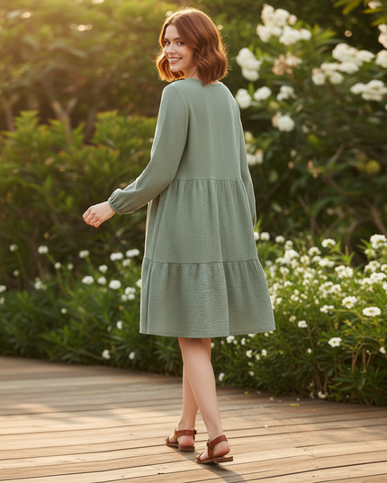 Musselin Kleid Damen Grün | Musselin Kleid - Ansicht 2