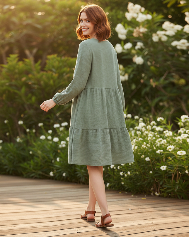 Musselin Kleid Damen Grün | Musselin Kleid - Ansicht 2