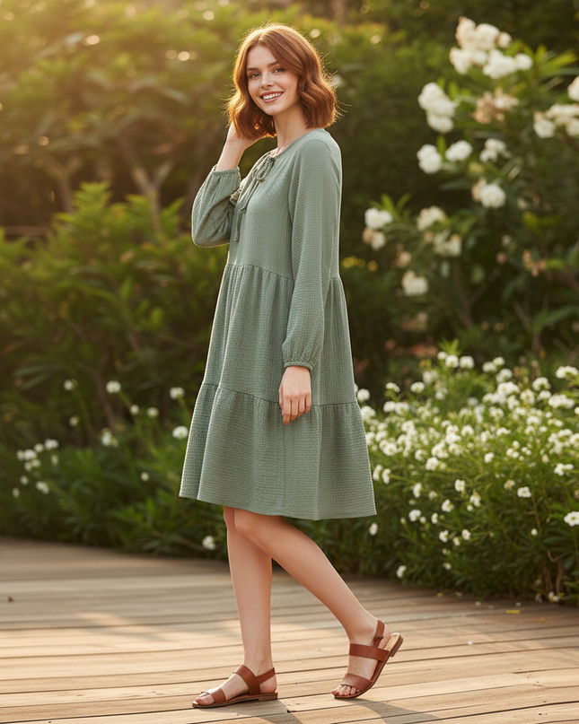 Musselin Kleid Damen Grün | Musselin Kleid - Ansicht 3