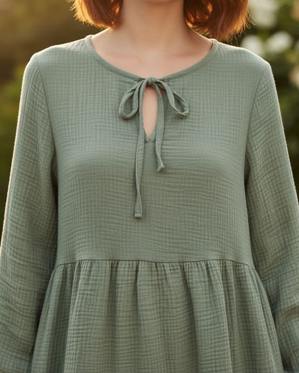 Musselin Kleid Damen Grün | Musselin Kleid - Ansicht 4