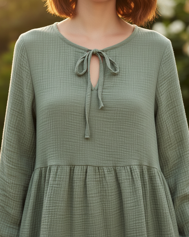 Musselin Kleid Damen Grün | Musselin Kleid - Ansicht 4