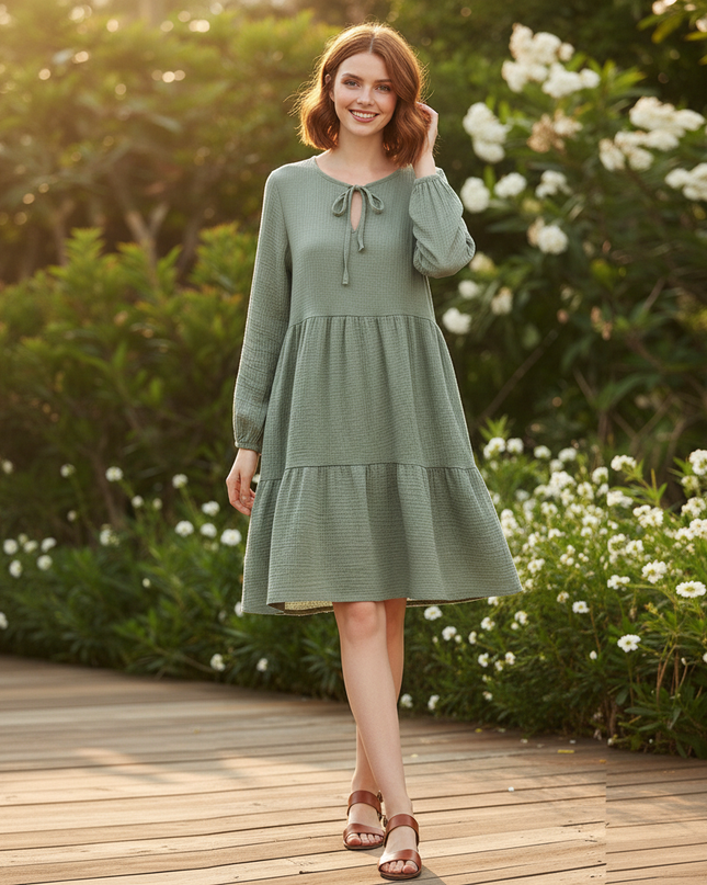 Musselin Kleid Damen Grün | Musselin Kleid - Ansicht 5