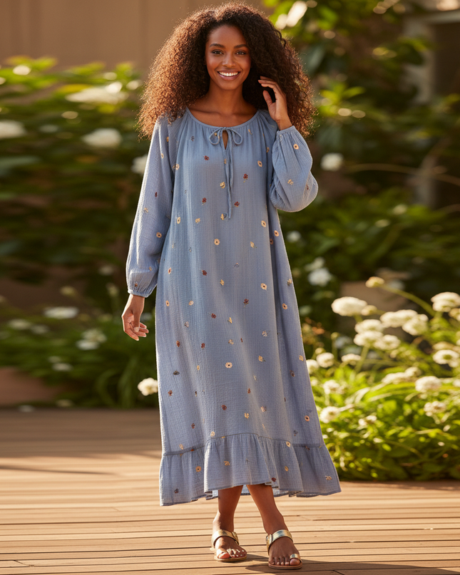 Musselin Kleid Damen Hellblau | Musselin Kleid - Ansicht 1