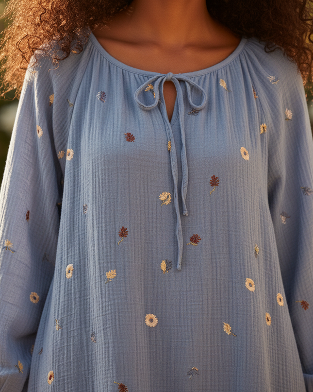 Musselin Kleid Damen Hellblau | Musselin Kleid - Ansicht 4