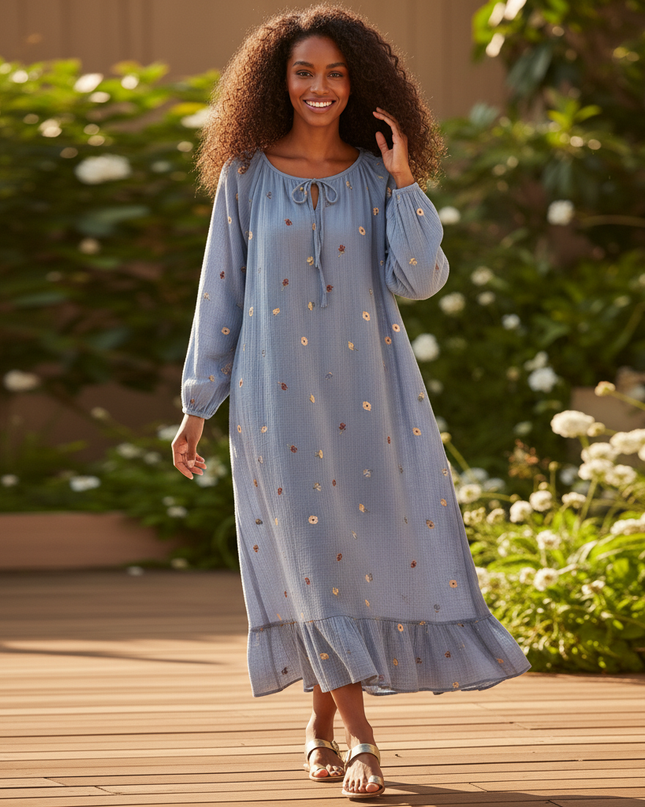 Musselin Kleid Damen Hellblau | Musselin Kleid - Ansicht 5