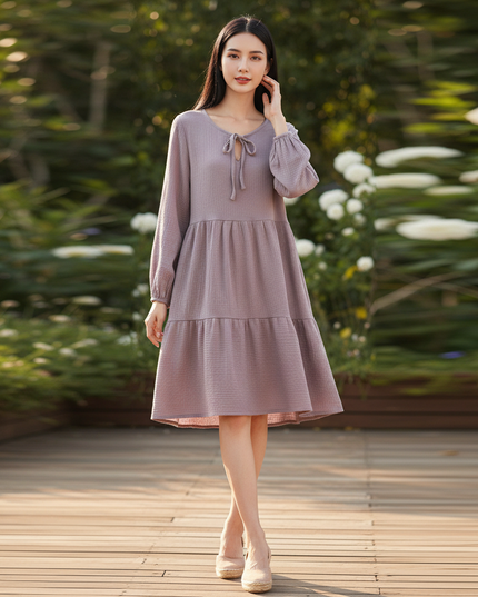 Musselin Kleid Damen Lila Lila Boho | Musselin Kleid - Ansicht 1