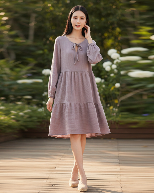 Musselin Kleid Damen Lila Lila Boho | Musselin Kleid - Ansicht 1