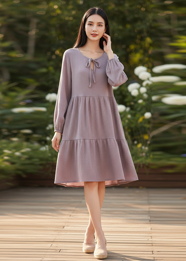 Musselin Kleid Damen Lila Lila Boho | Musselin Kleid - Ansicht 1