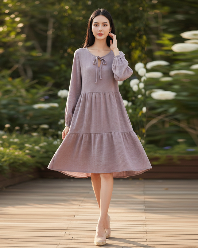 Musselin Kleid Damen Lila Lila Boho | Musselin Kleid - Ansicht 5