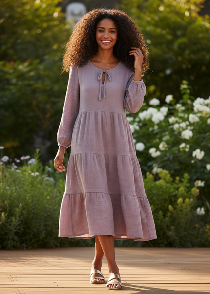 Musselin Kleid Damen Lila | Musselin Kleid - Ansicht 1