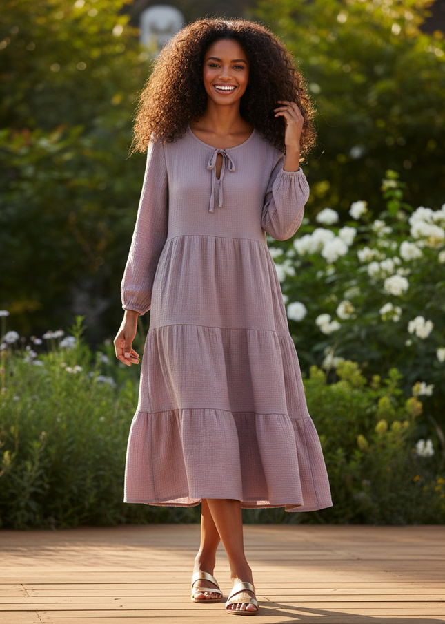 Musselin Kleid Damen Lila | Musselin Kleid - Ansicht 1