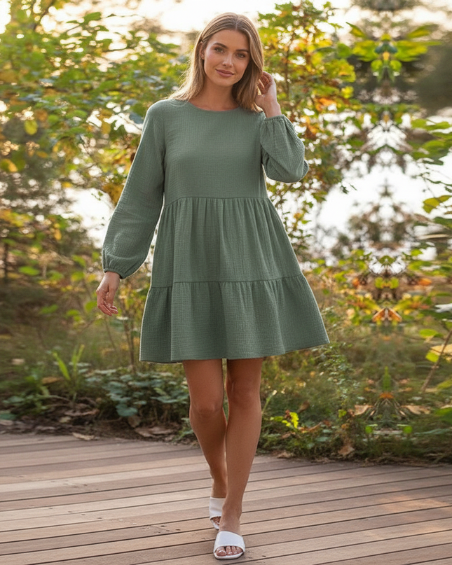 Musselin Kleid Damen Olivgrün | Musselin Kleid - Ansicht 1