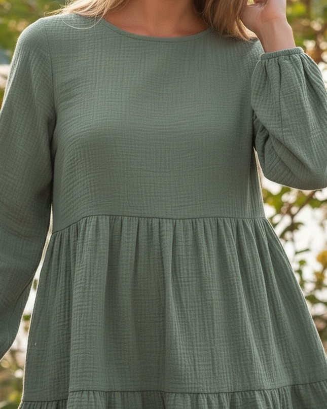 Musselin Kleid Damen Olivgrün | Musselin Kleid - Ansicht 4