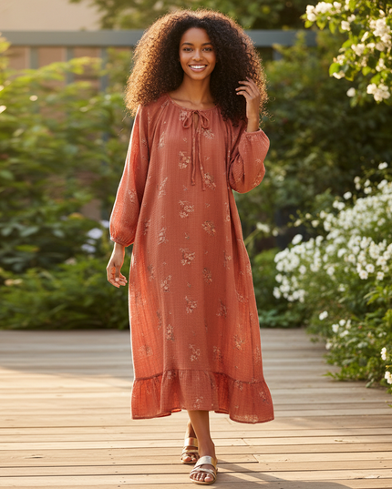 Musselin Kleid Damen Rot | Musselin Kleid - Ansicht 1