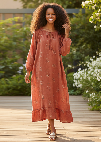 Musselin Kleid Damen Rot | Musselin Kleid - Ansicht 1