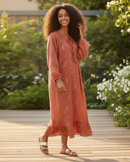 Musselin Kleid Damen Rot | Musselin Kleid - Ansicht 3