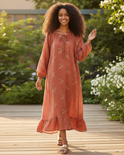 Musselin Kleid Damen Rot | Musselin Kleid - Ansicht 5