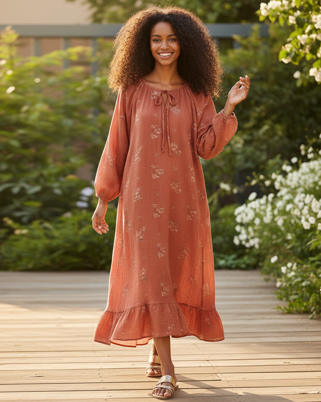 Musselin Kleid Damen Rot | Musselin Kleid - Ansicht 5