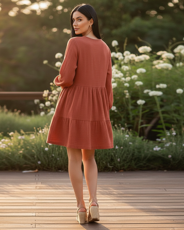 Musselin Kleid Damen Rot Festlich | Musselin Kleid - Ansicht 2