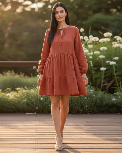 Musselin Kleid Damen Rot Festlich | Musselin Kleid - Ansicht 5