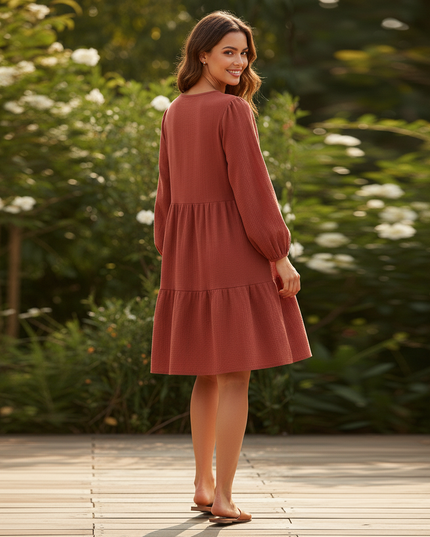 Musselin Kleid Damen Weinrot | Musselin Kleid - Ansicht 2