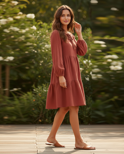 Musselin Kleid Damen Weinrot | Musselin Kleid - Ansicht 3