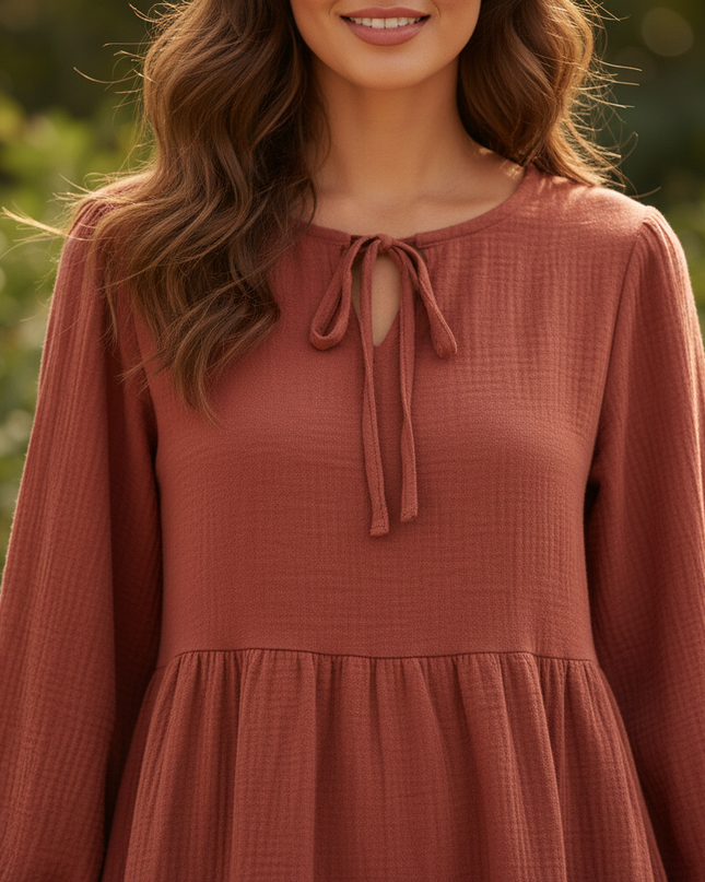 Musselin Kleid Damen Weinrot | Musselin Kleid - Ansicht 4