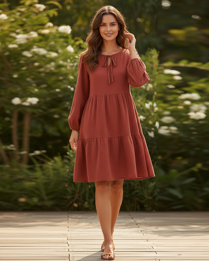 Musselin Kleid Damen Weinrot | Musselin Kleid - Ansicht 5