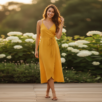 Musselin Kleid Gelb Sommer Lang | Musselin Kleid - Ansicht 1