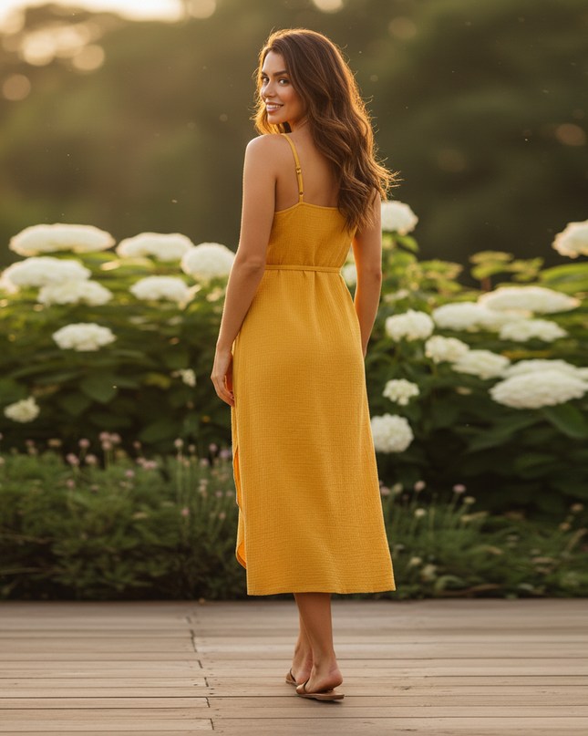 Musselin Kleid Gelb Sommer Lang | Musselin Kleid - Ansicht 2