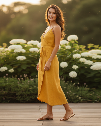 Musselin Kleid Gelb Sommer Lang | Musselin Kleid - Ansicht 3