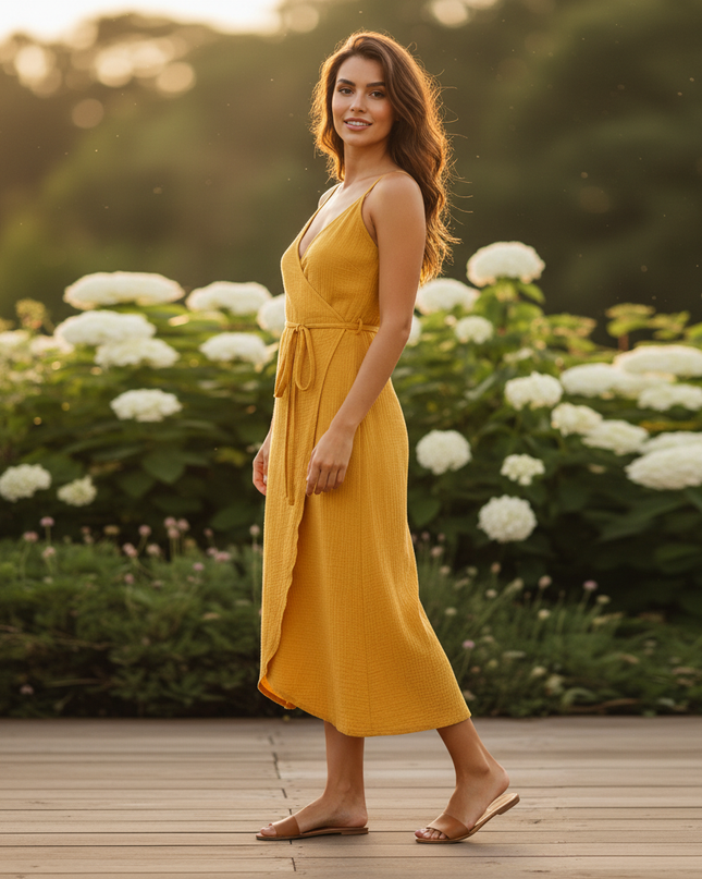 Musselin Kleid Gelb Sommer Lang | Musselin Kleid - Ansicht 3