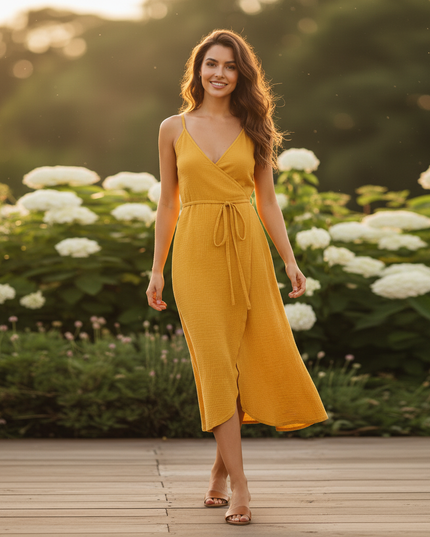 Musselin Kleid Gelb Sommer Lang | Musselin Kleid - Ansicht 5