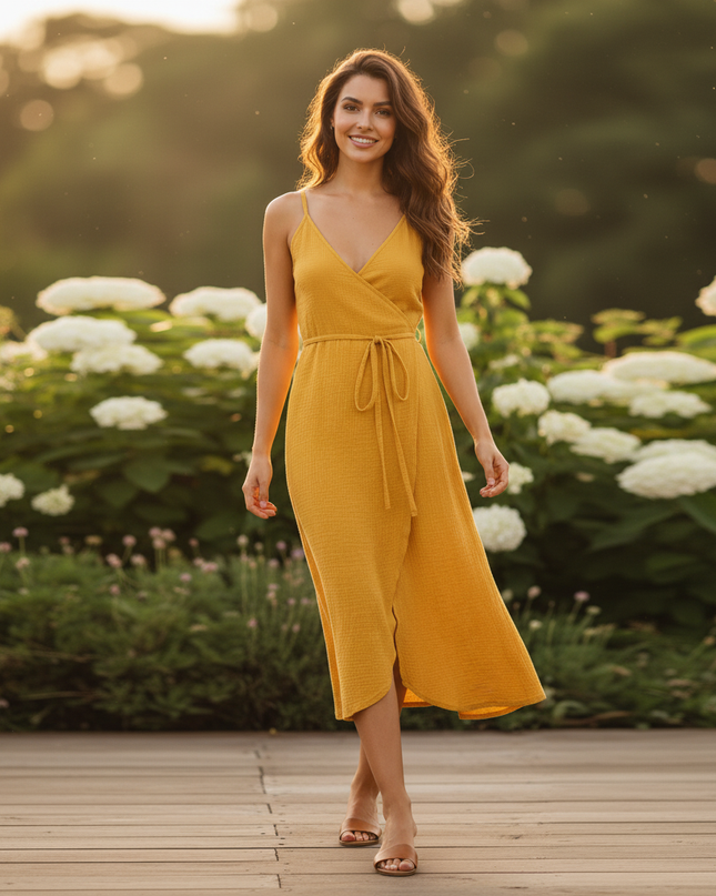Musselin Kleid Gelb Sommer Lang | Musselin Kleid - Ansicht 5