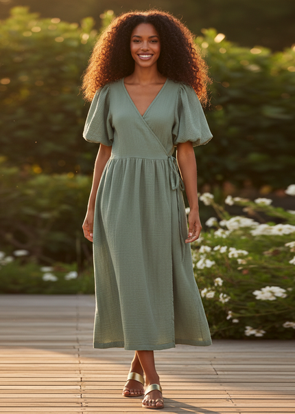 Musselin Kleid Gruen Luftig Lang | Musselin Kleid - Ansicht 1