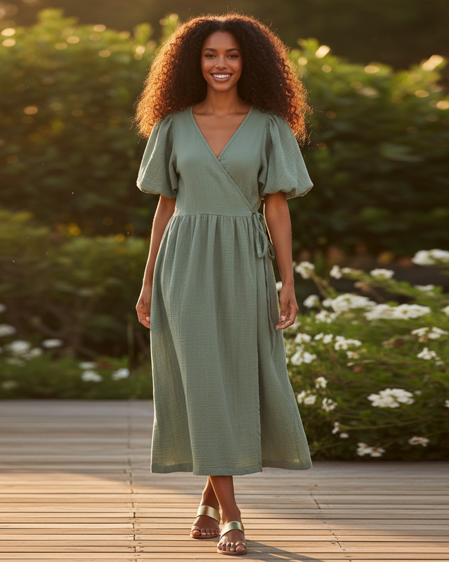 Musselin Kleid Gruen Luftig Lang | Musselin Kleid - Ansicht 1