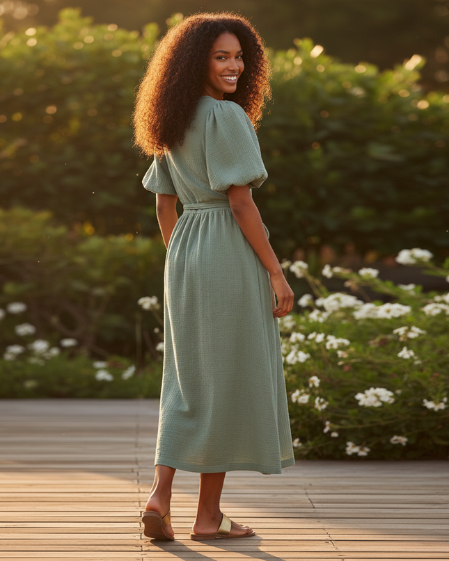 Musselin Kleid Gruen Luftig Lang | Musselin Kleid - Ansicht 2