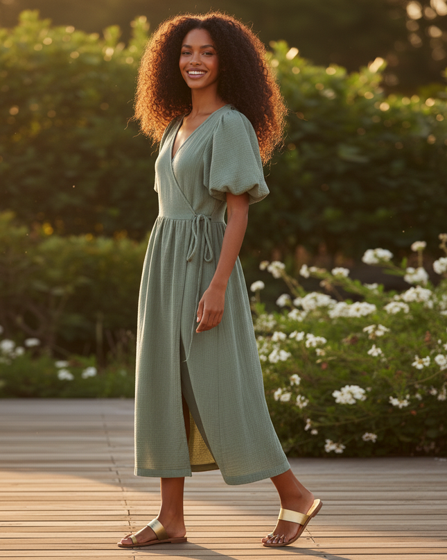 Musselin Kleid Gruen Luftig Lang | Musselin Kleid - Ansicht 3