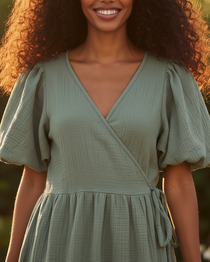 Musselin Kleid Gruen Luftig Lang | Musselin Kleid - Ansicht 4