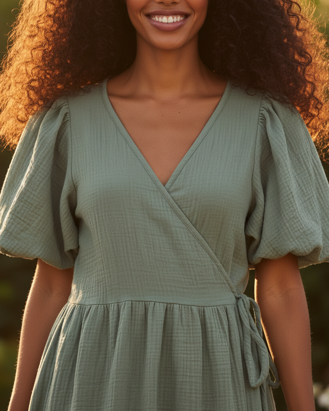 Musselin Kleid Gruen Luftig Lang | Musselin Kleid - Ansicht 4