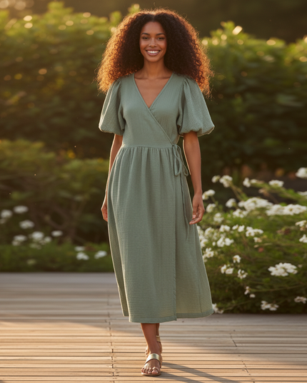 Musselin Kleid Gruen Luftig Lang | Musselin Kleid - Ansicht 5