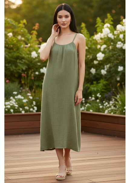Musselin Kleid Gruen Strand Mini | Musselin Kleid - Ansicht 1