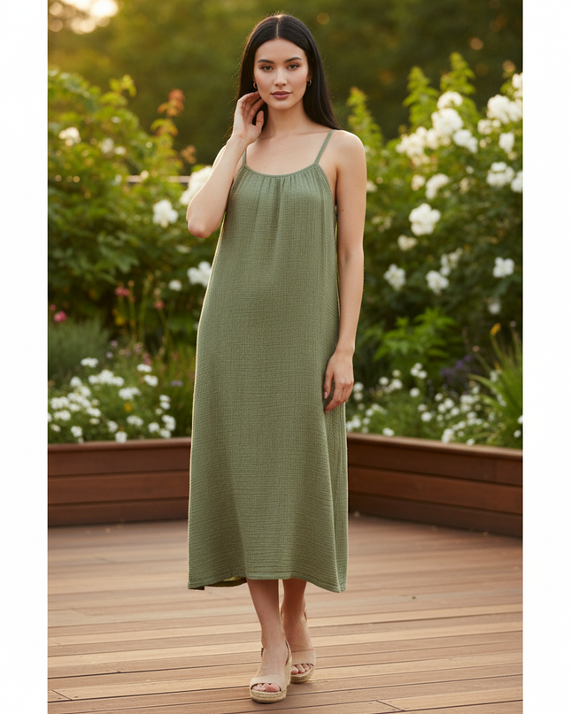 Musselin Kleid Gruen Strand Mini | Musselin Kleid - Ansicht 1