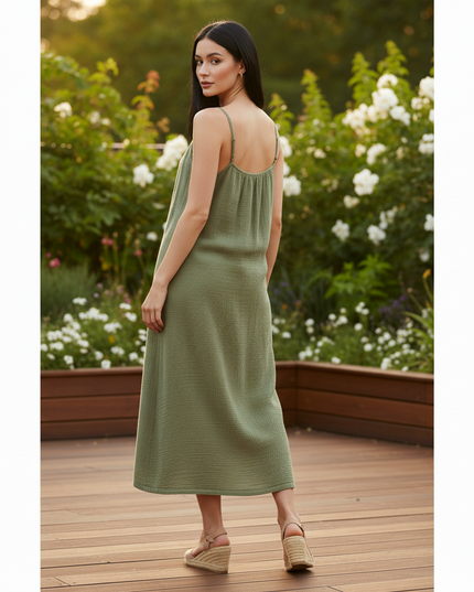 Musselin Kleid Gruen Strand Mini | Musselin Kleid - Ansicht 2